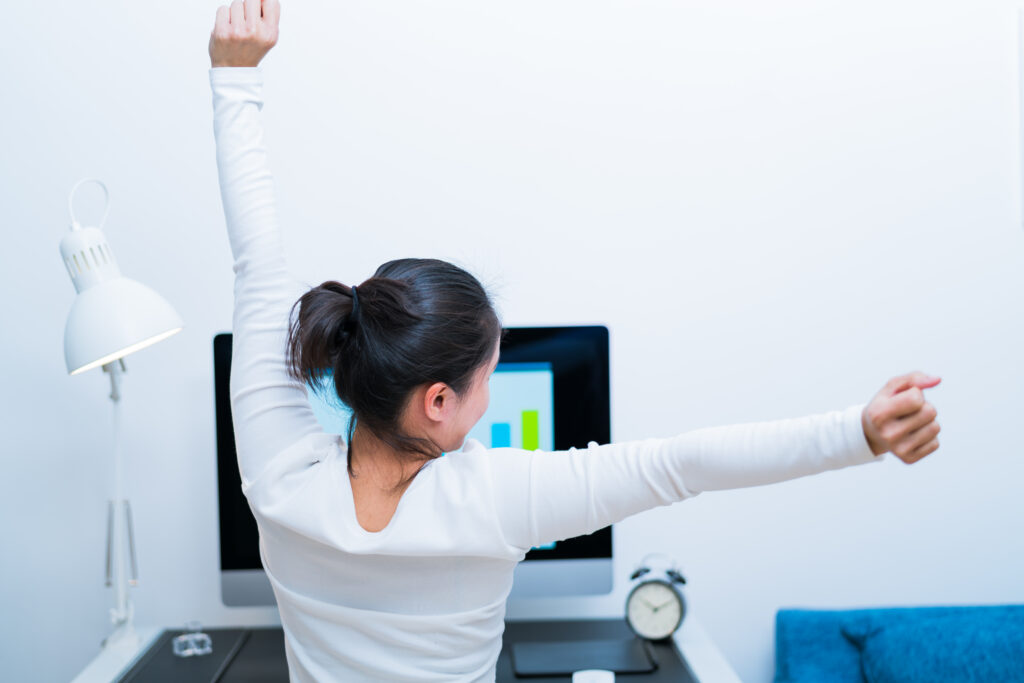 Young Asian beautiful woman sitting in front of computer and str